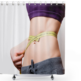 Personality  Woman Showing Her Abs With Metric Shower Curtains