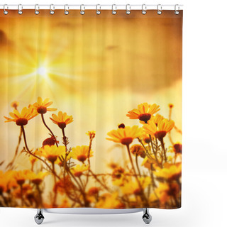 Personality  Flowers Over Warm Sunset Shower Curtains