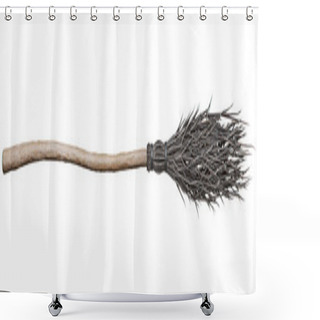 Personality  Witches Broomstick For Halloween Holiday. Isolated On White Background. 3d Rendering. Shower Curtains