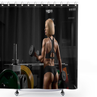 Personality  Female Bodybuilder Training With Dumbbells. Shower Curtains