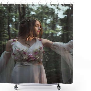 Personality  Mystic Elf In Floral Wreath And Dress With Flowers In Forest Shower Curtains