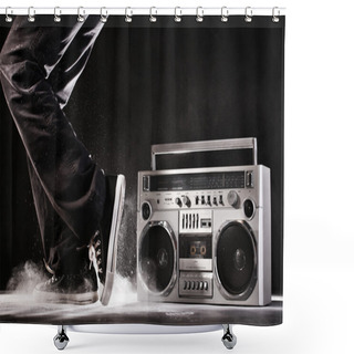 Personality  Retro Ghetto Boom Box, Dust And Dancer Isolated On Black With Cl Shower Curtains