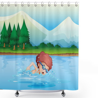 Personality  A Small Boy Swimming Shower Curtains