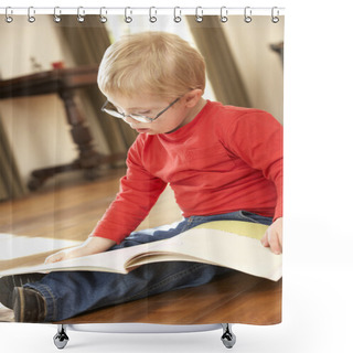 Personality  Boy With Downs Syndrome Reading Shower Curtains