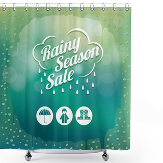 Personality  Water Drops On Glass Green Blur Background With Icons And Headin Shower Curtains