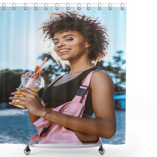 Personality  African-american Woman Drinking Juice Shower Curtains