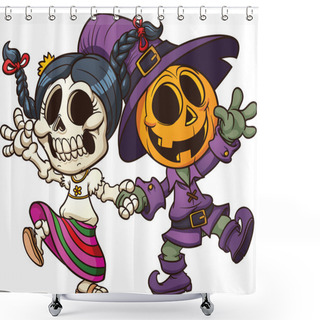 Personality  Dia De Muertos And Halloween Shower Curtains