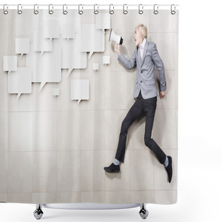 Personality  Businessman Holding Megaphone Shower Curtains