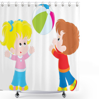 Personality  Girl And Boy Playing A Ball Shower Curtains