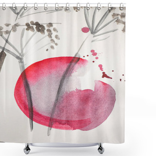 Personality  Japanese Painting With Flowers And Pink Circle On White  Shower Curtains