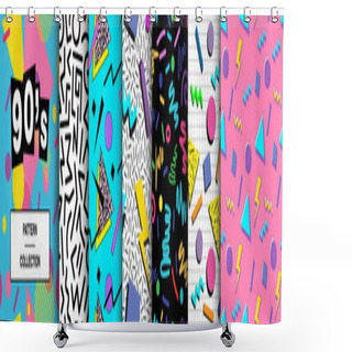 Personality  90's Seamless Pattern Collection. Set Of Vivid, Trendy, Retro Style Patterns From 1990. Funky, Abstract And Vintage Graphics For Fabric, Textile, Apparel. Vector Designs For Wrapping Papper. Shower Curtains