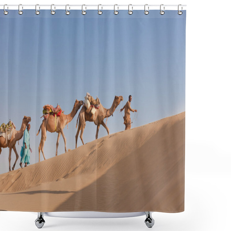 Personality  Caravan with bedouins and camels in desert shower curtains