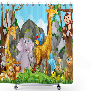 Personality  Many Cute Animals In The Forest Shower Curtains