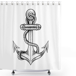 Personality  Hand Drawn Elegant Ship Sea Anchor With Rope, Black Sketch For T Shower Curtains