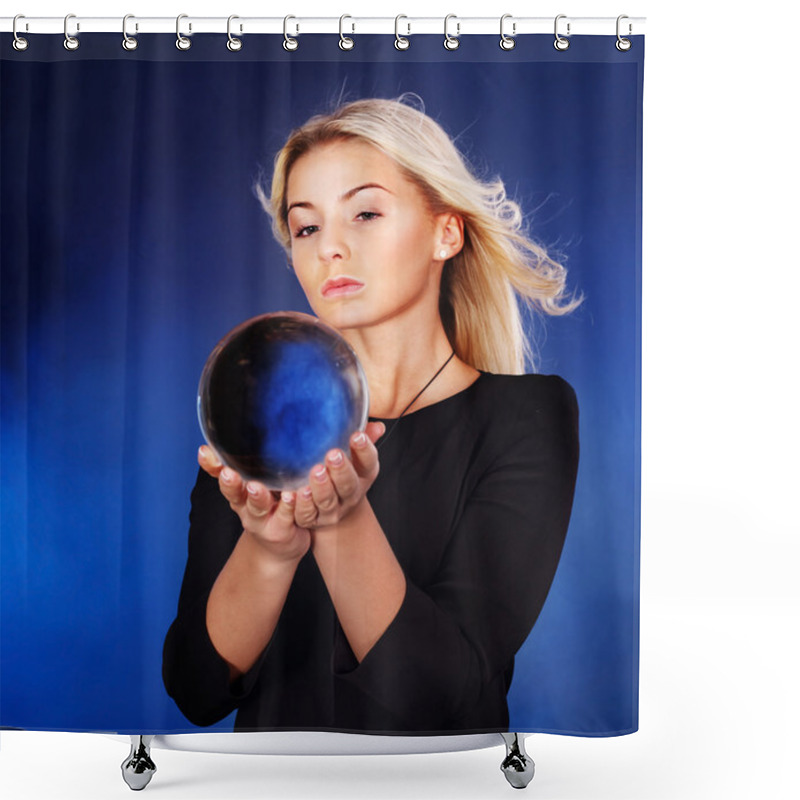 Personality  Young Woman With Crystal Ball. Shower Curtains
