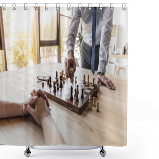 Personality  Businessman Playing Chess Shower Curtains