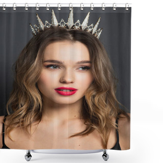 Personality  Young Woman In Silver Tiara With Diamonds On Grey Shower Curtains