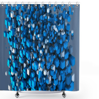 Personality  Abstract Colored Blocks. Blue Abstract Cubes Of Different Sizes. Abstract 3D Cubes On A Blue Background. 3D Rendering Shower Curtains