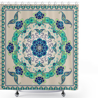Personality   Mandala In The Square. Bandanna Shawl Fabric Print, Silk Neck Scarf Or Kerchief Design, Vector Ornate Illustration. Shower Curtains