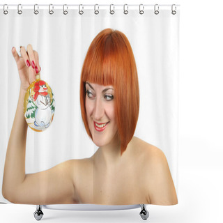 Personality  Girl With A Christmas Tree Toys In The Shower Curtains