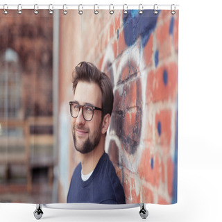 Personality  Man Leaning Against Graffiti Brick Wall Shower Curtains
