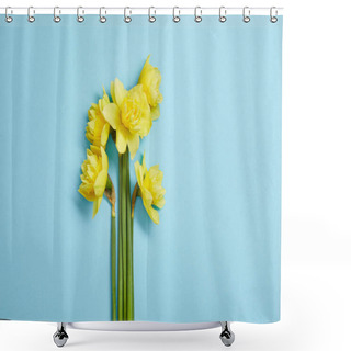 Personality  Top View Of Beautiful Bouquet Of Yellow Narcissus Flowers On Blue  Shower Curtains