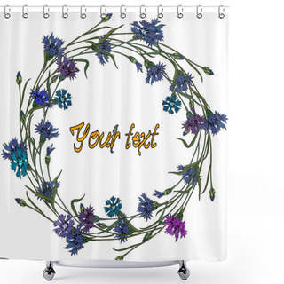 Personality  Wreath Of Cornflowers. Summer Time, Vector Frame Of Flowers For Your Design. Shower Curtains