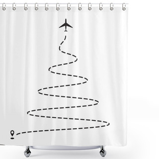 Personality  Airplane 2019 Christmas Tree Dotted Path, Aircraft Tracking, Trace Or Road Vector Illustration. New Year Plane Track To Point, Line Way, Air Lines Shower Curtains