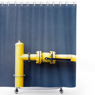 Personality  Yellow Gas Pipe And Blue Wall Shower Curtains