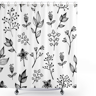 Personality  Black And White Seamless Pattern With Flowers Shower Curtains