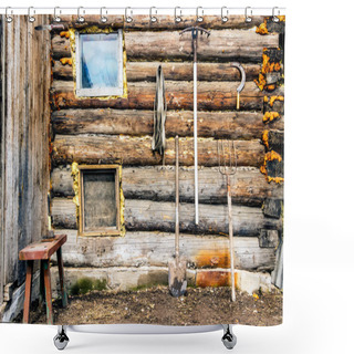 Personality  Log Wall Garden Tools Shower Curtains