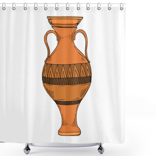 Personality  Vector Antique Greek Amphoras. Black And White Engraved Ink Art. Isolated Ancient Illustration Element. Shower Curtains