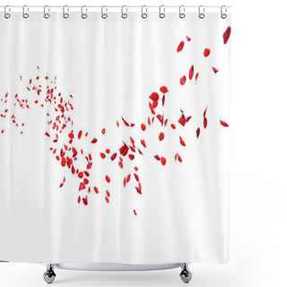 Personality  Red Rose Petals Floating In Curve Flow Path On A White Background Shower Curtains