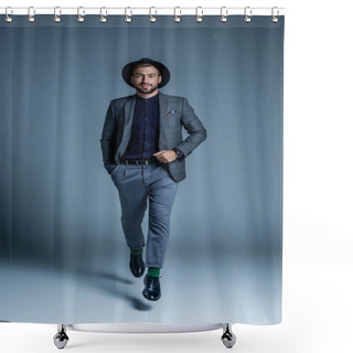 Personality  Walking Man In Suit And Hat Shower Curtains