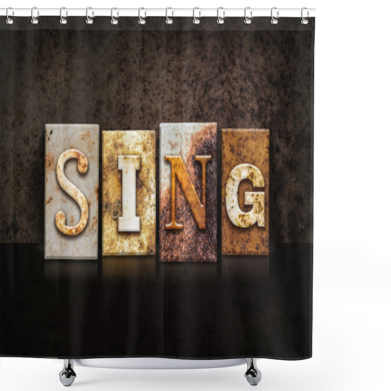 Personality  Sing Letterpress Concept On Dark Background Shower Curtains