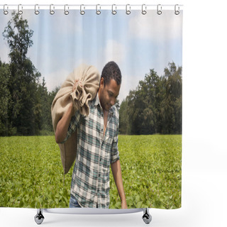 Personality  Farmer Man At Plantation Carrying Harvest Shower Curtains