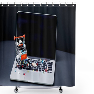 Personality  Laptop And Pills In Small Shopping Trolley Shower Curtains