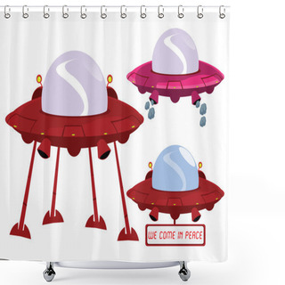 Personality  UFO Illustration In Vector Shower Curtains