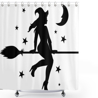 Personality  Flying Witch On Background Of Moon And Stars Shower Curtains