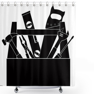 Personality  Construction Tools In Tool Box Black And White Illustration Shower Curtains