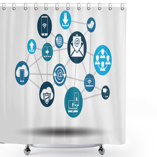 Personality  Graphic Vector Network Communication Grey Shower Curtains