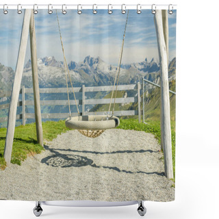 Personality  Swing On Top Of Fronalpstock Peak Close To Stoos Village In Swit Shower Curtains