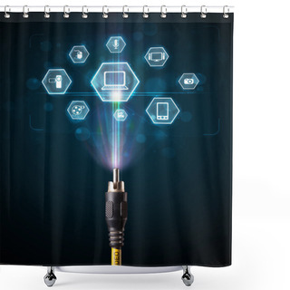 Personality  Electric Cable With Multimedia Icons Shower Curtains