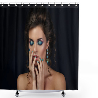 Personality  Woung Woman Wearing Beautiful Earrings With Gemstones Shower Curtains