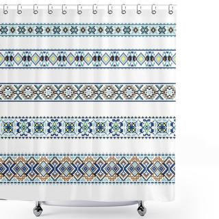 Personality  Set Of Ethnic Ornament Pattern In Blue And Brown Colors Shower Curtains