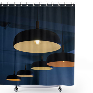 Personality  Beautiful Round Modern Ceiling Lamps In Dark Blue Room Backgroun Shower Curtains