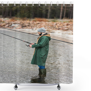Personality  Man Fishing On Lake Shower Curtains