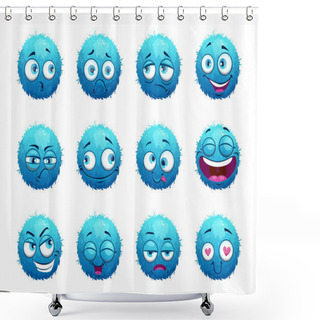 Personality  Funny Blue Round Characters Set. Shower Curtains