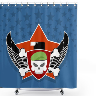 Personality  Army Logo. Skull Is In Charge On  Shield. Against The Backdrop O Shower Curtains