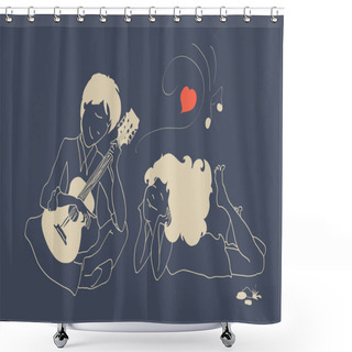 Personality  Guy In Love Playing The Guitar For His Girlfriend Shower Curtains